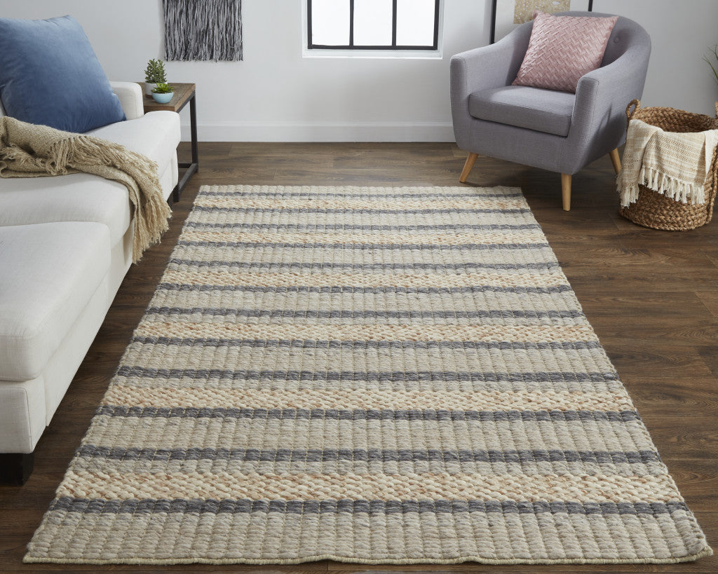 2' X 3' Gray and Ivory Wool Hand Woven Area Rug