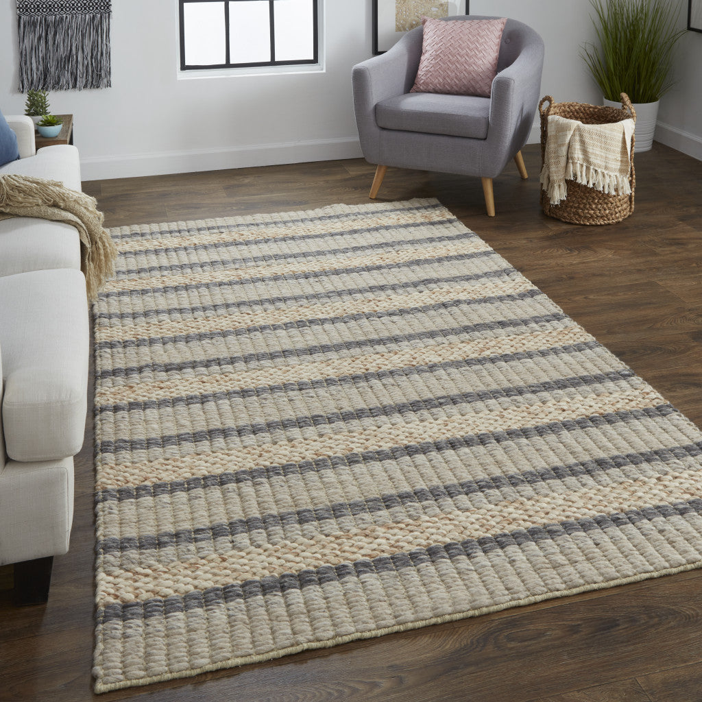 8' x 11' Gray and Ivory Wool Hand Woven Area Rug