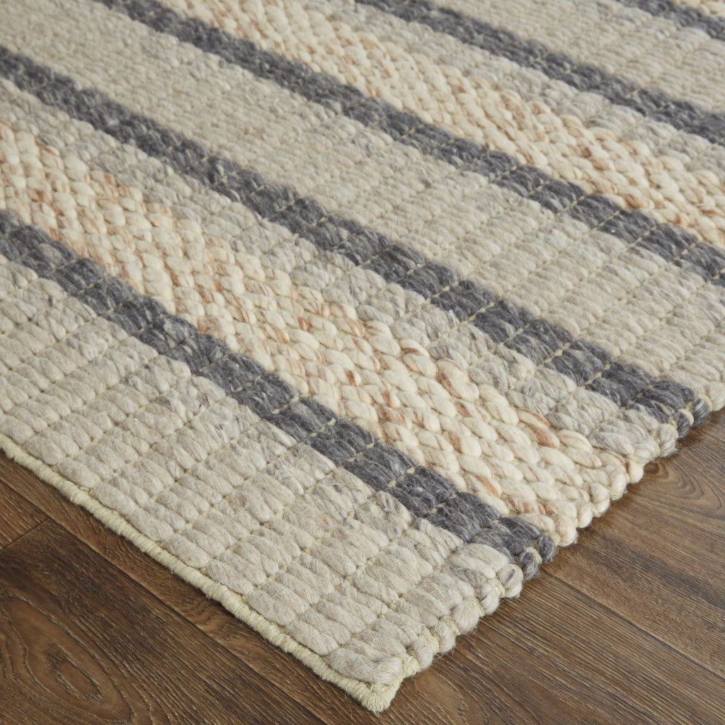 8' x 11' Gray and Ivory Wool Hand Woven Area Rug