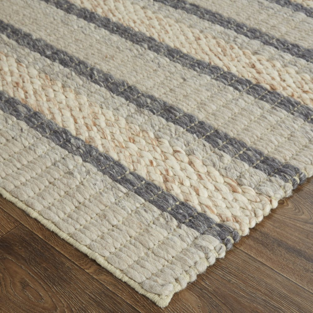 2' X 3' Gray And Ivory Wool Striped Hand Woven Area Rug