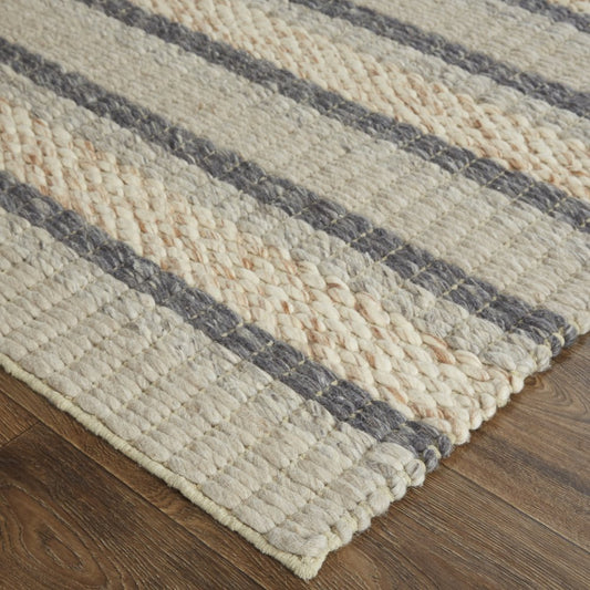 2' X 3' Gray And Ivory Wool Striped Hand Woven Area Rug