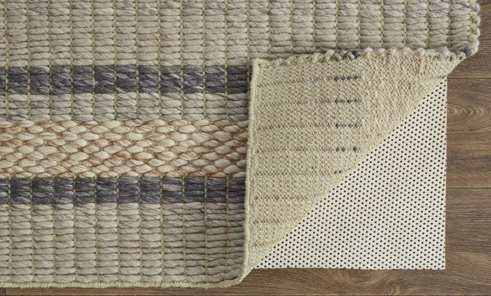 2' X 3' Gray And Ivory Wool Striped Hand Woven Area Rug