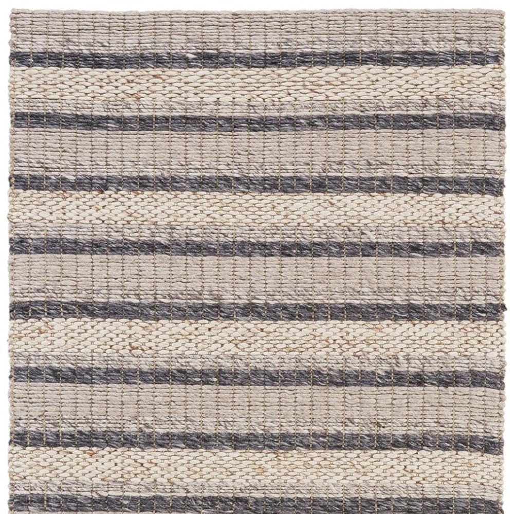 2' X 3' Gray And Ivory Wool Striped Hand Woven Area Rug