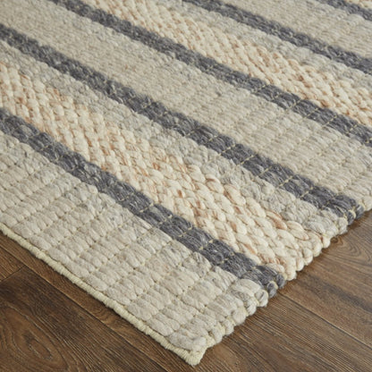 4' X 6' Gray And Ivory Wool Striped Hand Woven Area Rug