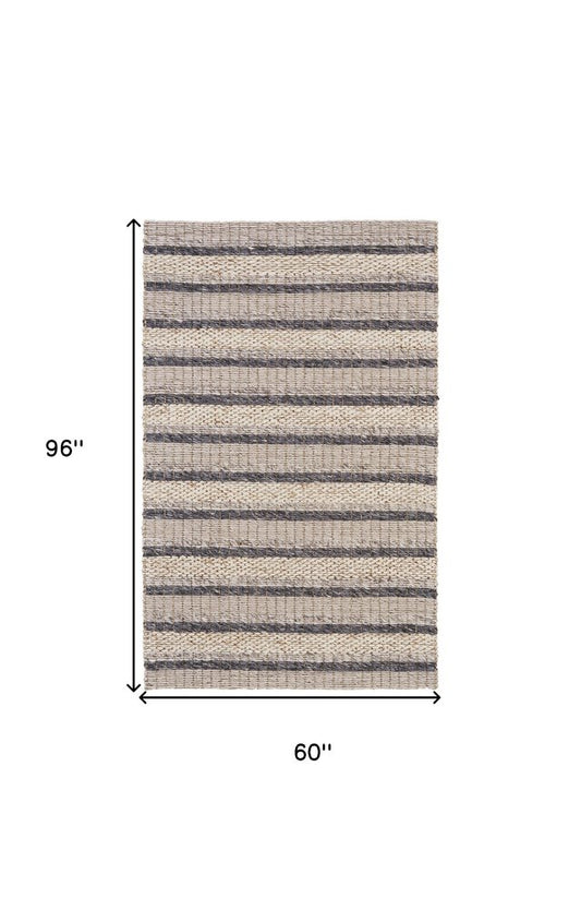 4' X 6' Gray And Ivory Wool Striped Hand Woven Area Rug