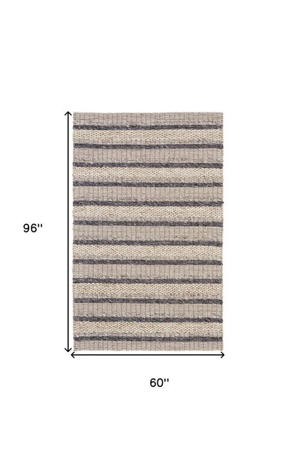 4' X 6' Gray And Ivory Wool Striped Hand Woven Area Rug