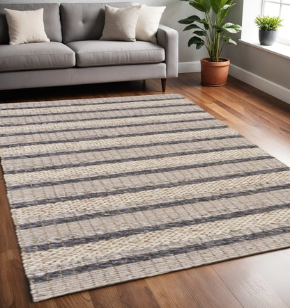 4' X 6' Gray And Ivory Wool Striped Hand Woven Area Rug
