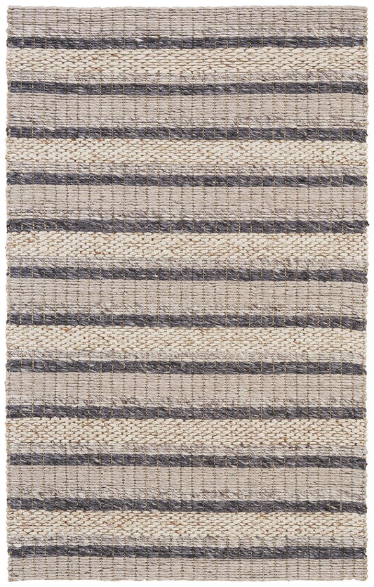 4' x 6' Gray and Ivory Wool Hand Woven Area Rug