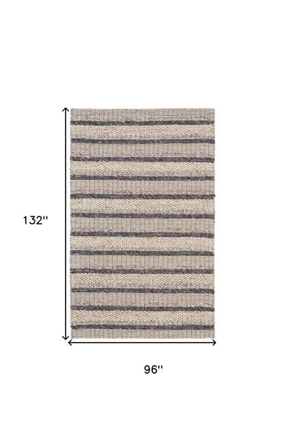4' X 6' Gray And Ivory Wool Striped Hand Woven Area Rug