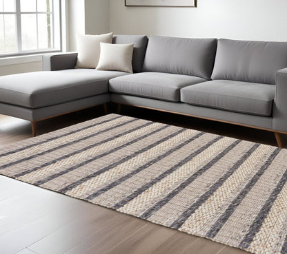 4' X 6' Gray And Ivory Wool Striped Hand Woven Area Rug