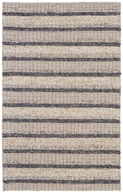 4' X 6' Gray And Ivory Wool Striped Hand Woven Area Rug