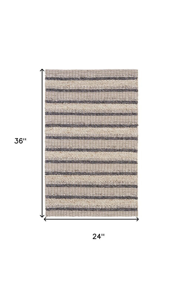 2' X 3' Gray And Ivory Wool Striped Hand Woven Area Rug