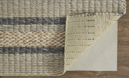 2' X 3' Gray And Ivory Wool Striped Hand Woven Area Rug