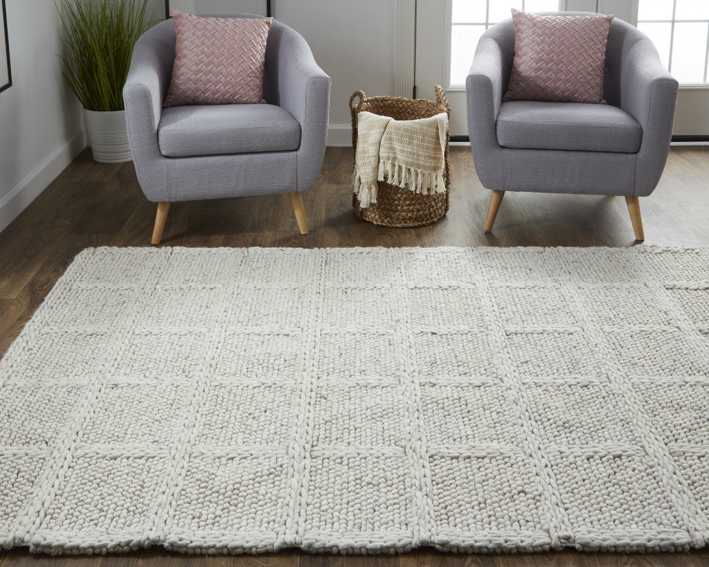 4' X 6' Gray and Ivory Wool Plaid Hand Woven Area Rug