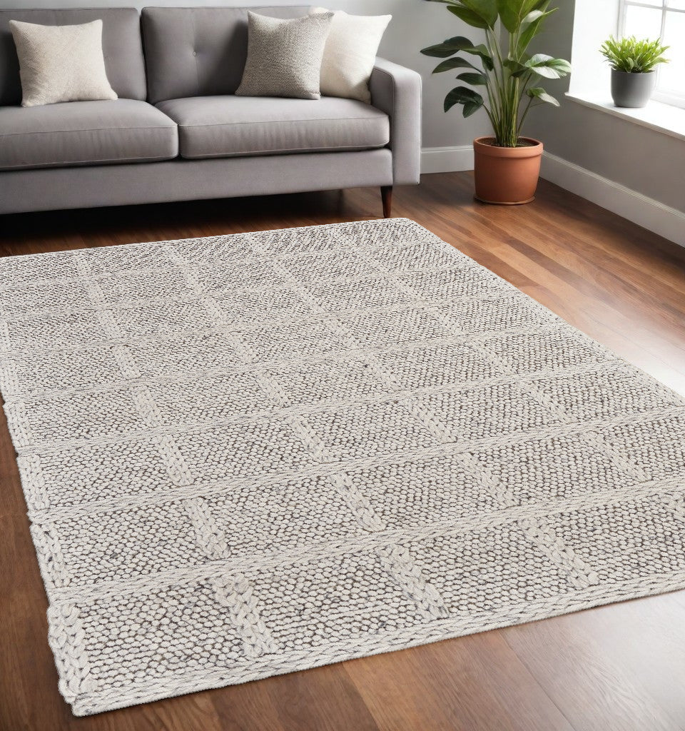 4' X 6' Gray and Ivory Wool Plaid Hand Woven Area Rug