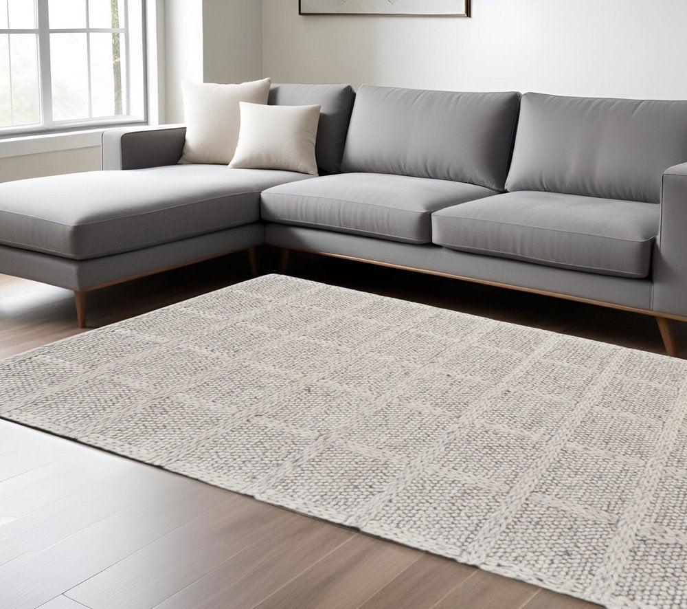 4' X 6' Gray and Ivory Wool Plaid Hand Woven Area Rug