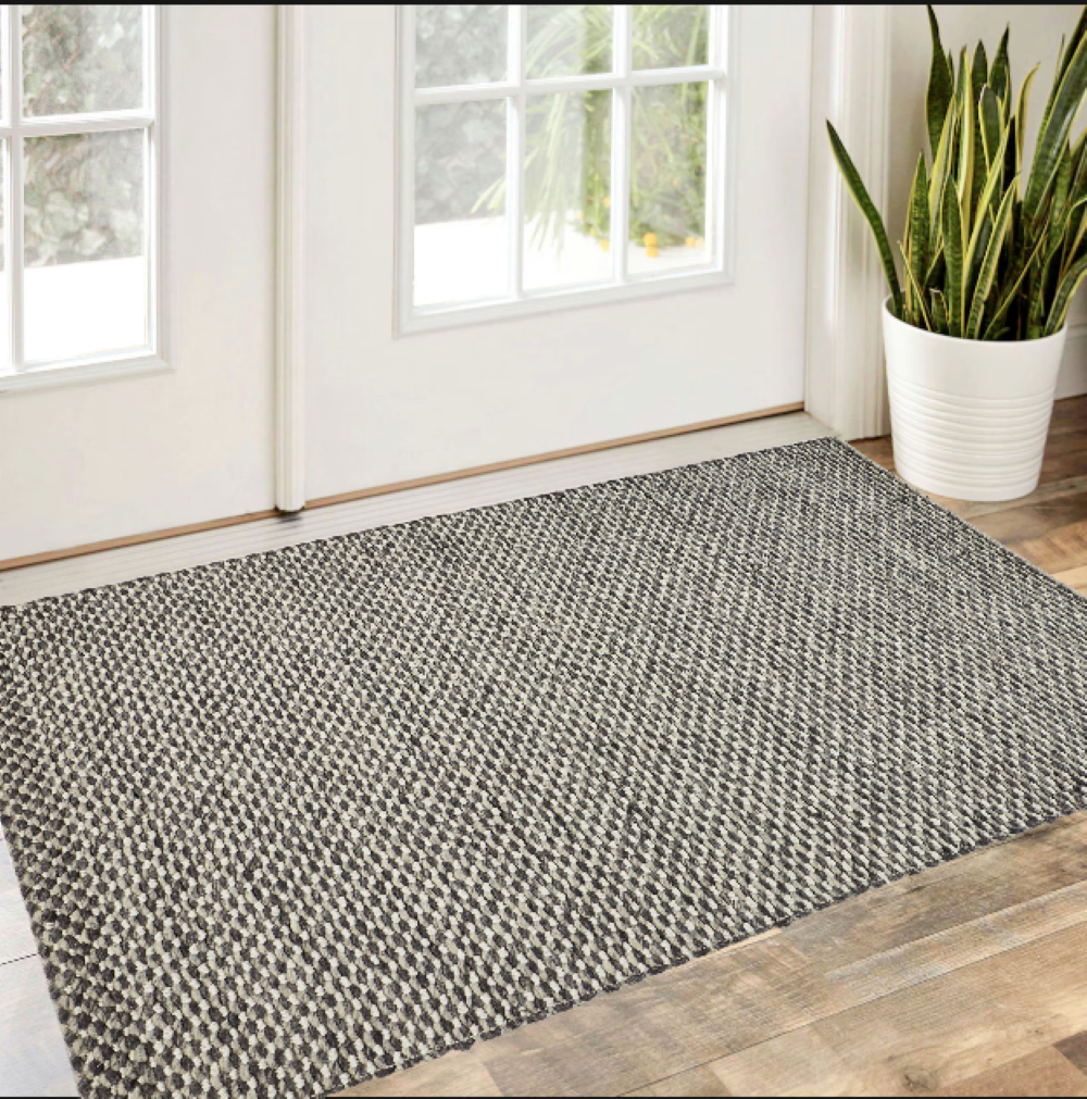 8' X 11' Gray and Ivory Wool Floral Hand Woven Area Rug