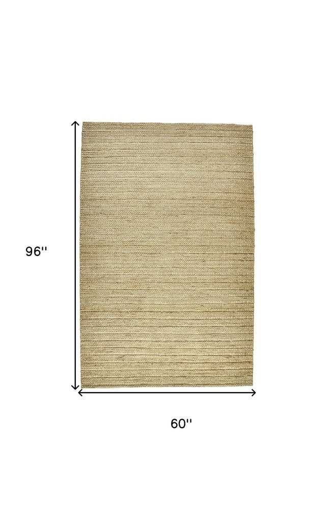 5' X 8' Tan Ivory And Taupe Hand Woven Area Rug