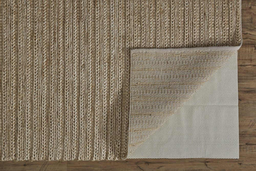 5' X 8' Tan Ivory And Taupe Hand Woven Area Rug