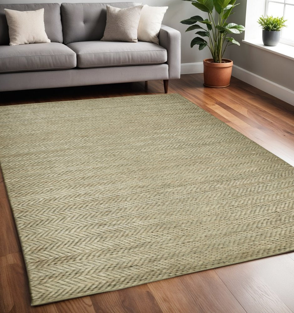 5' X 8' Tan And Gray Hand Woven Area Rug