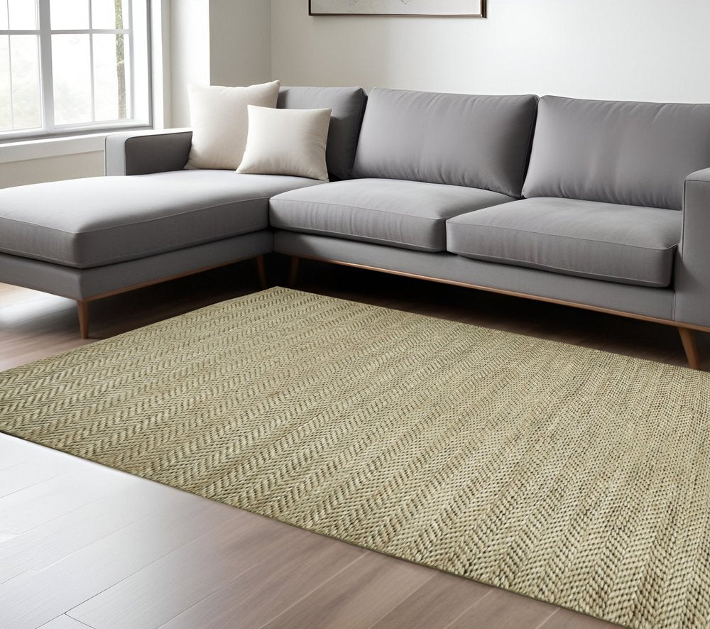 5' X 8' Tan And Gray Hand Woven Area Rug
