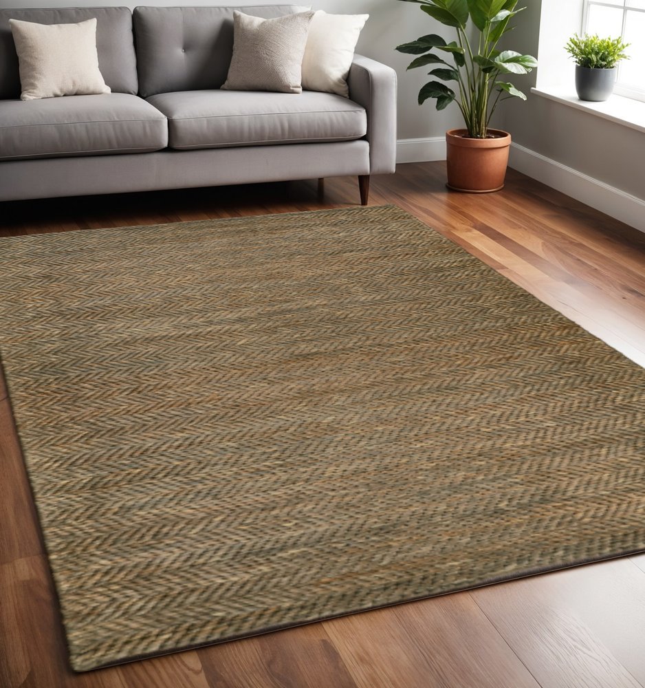 5' X 8' Tan And Gray Hand Woven Area Rug