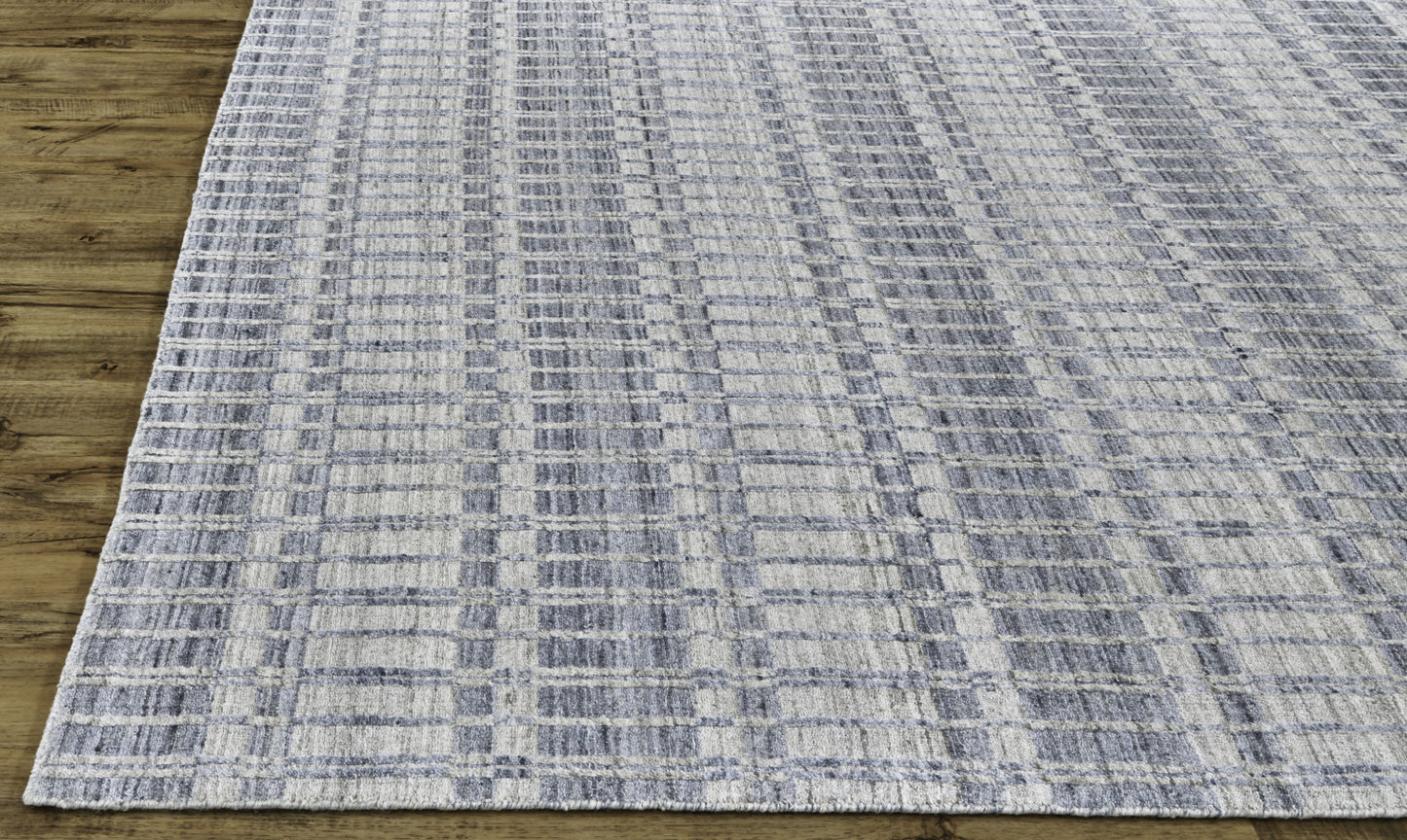 4' X 6' Blue Gray And Ivory Striped Hand Woven Area Rug