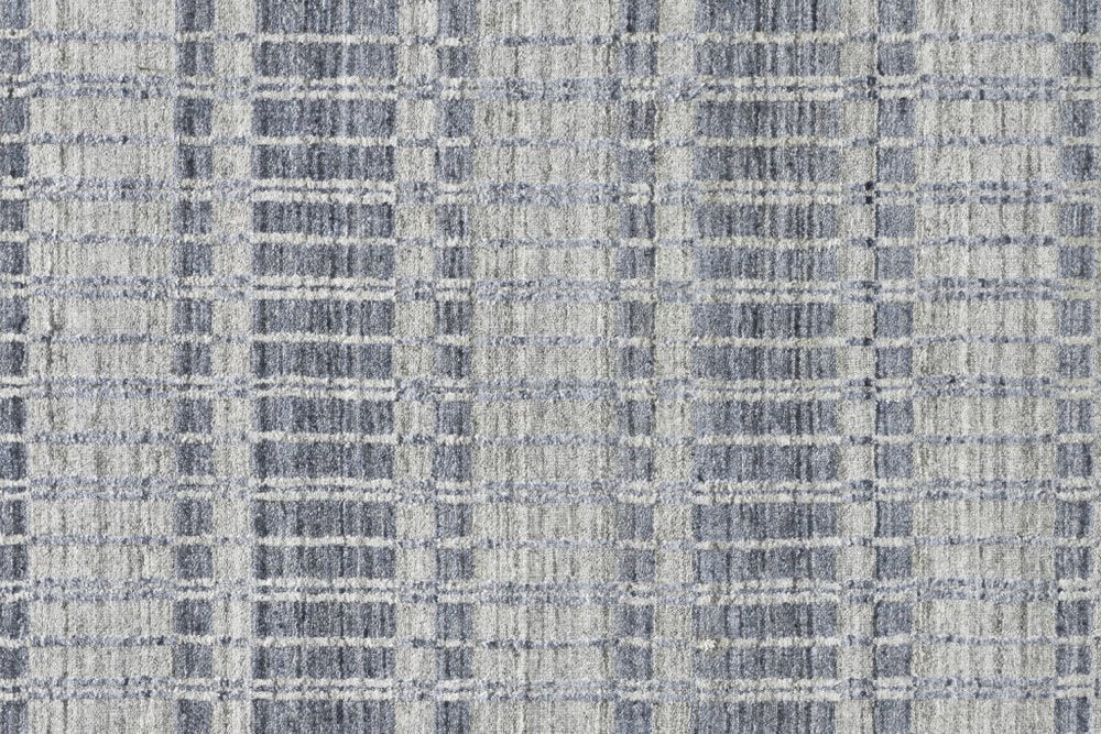 7' X 9' Ivory And Blue Striped Hand Woven Area Rug