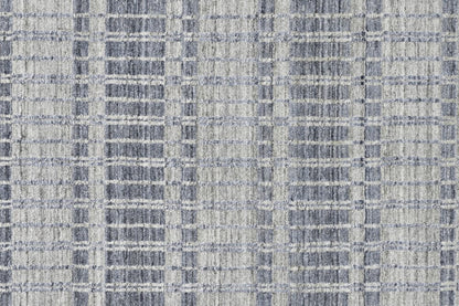 7' X 9' Ivory And Blue Striped Hand Woven Area Rug