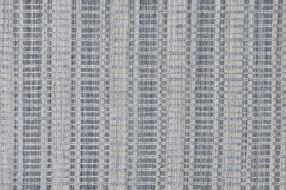 7' X 9' Ivory And Blue Striped Hand Woven Area Rug