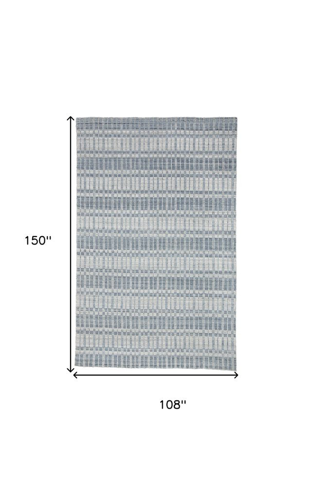7' X 9' Ivory And Blue Striped Hand Woven Area Rug