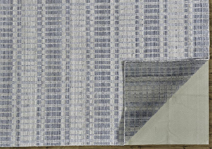 7' X 9' Ivory And Blue Striped Hand Woven Area Rug