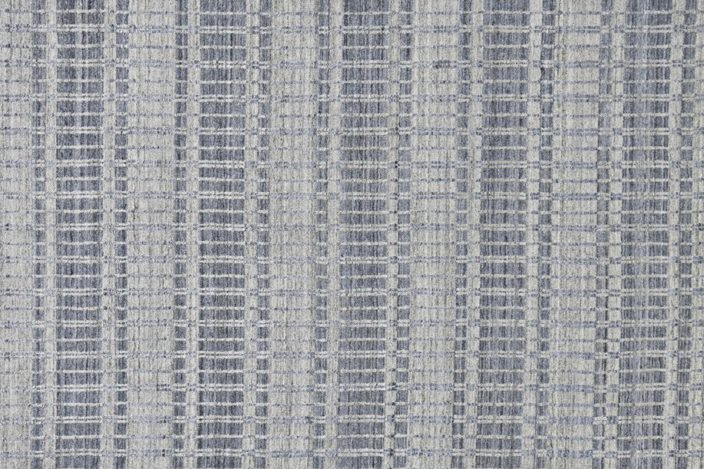 7' X 9' Ivory And Blue Striped Hand Woven Area Rug