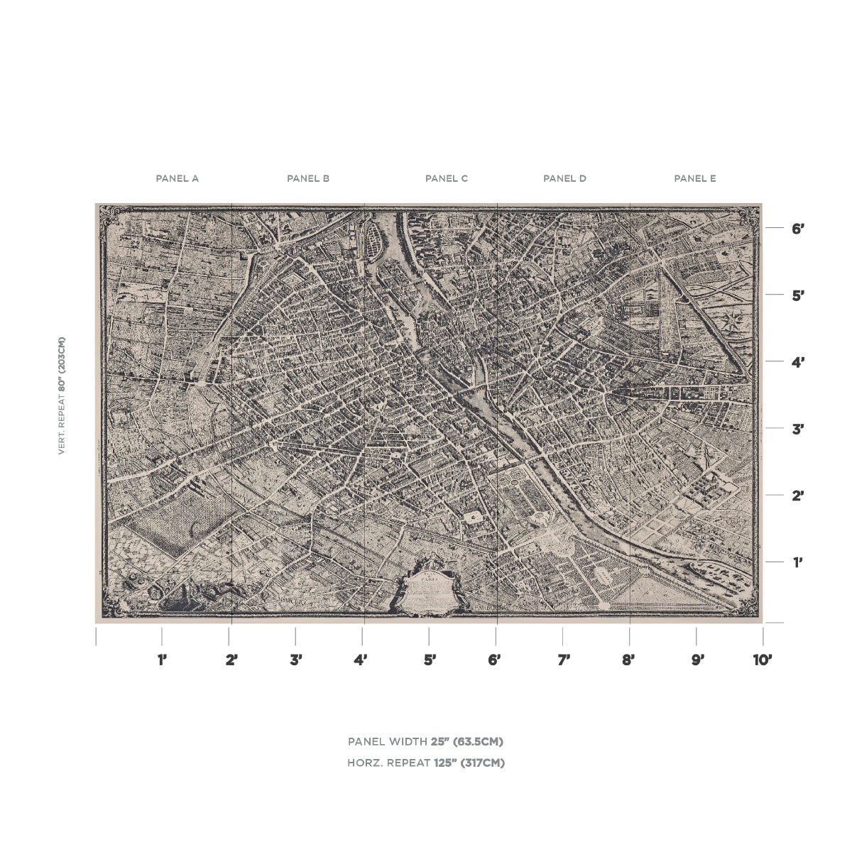 SCHUMACHER  PERENNIAL FAVORITES LA CITE PANEL SET   EBONY ON CREAM   - 511450