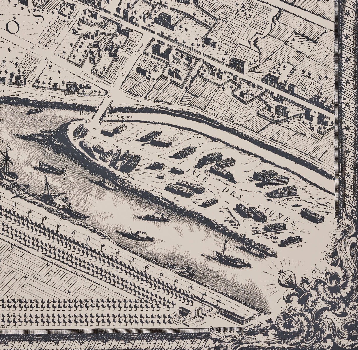 SCHUMACHER  PERENNIAL FAVORITES LA CITE PANEL SET   EBONY ON CREAM   - 511450