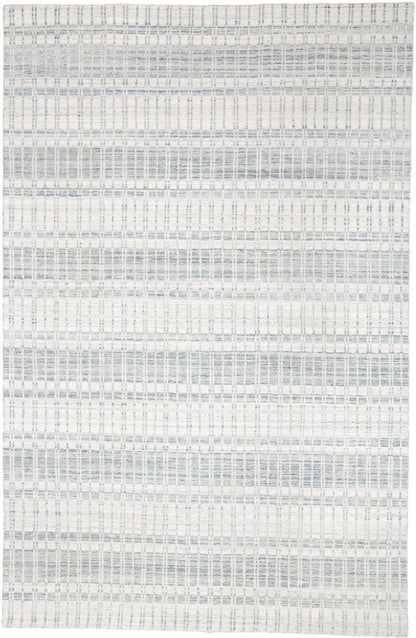 7' X 9' Ivory And Blue Striped Hand Woven Area Rug