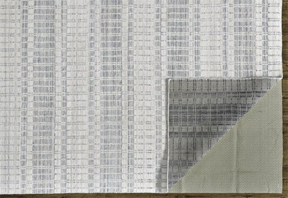 7' X 9' Ivory And Blue Striped Hand Woven Area Rug