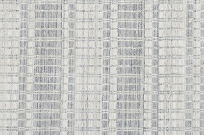 7' X 9' Ivory And Blue Striped Hand Woven Area Rug