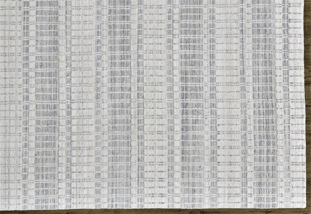 7' X 9' Ivory And Blue Striped Hand Woven Area Rug