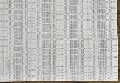 7' X 9' Ivory And Blue Striped Hand Woven Area Rug