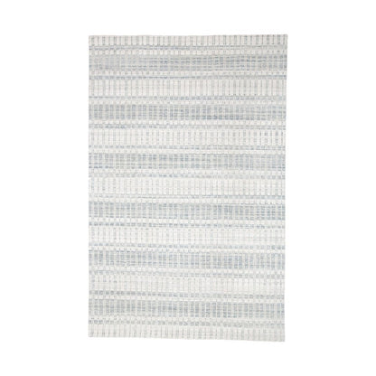 7' X 9' Ivory And Blue Striped Hand Woven Area Rug