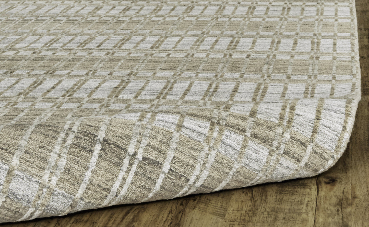 5' X 8' Ivory Taupe And Tan Striped Hand Woven Area Rug