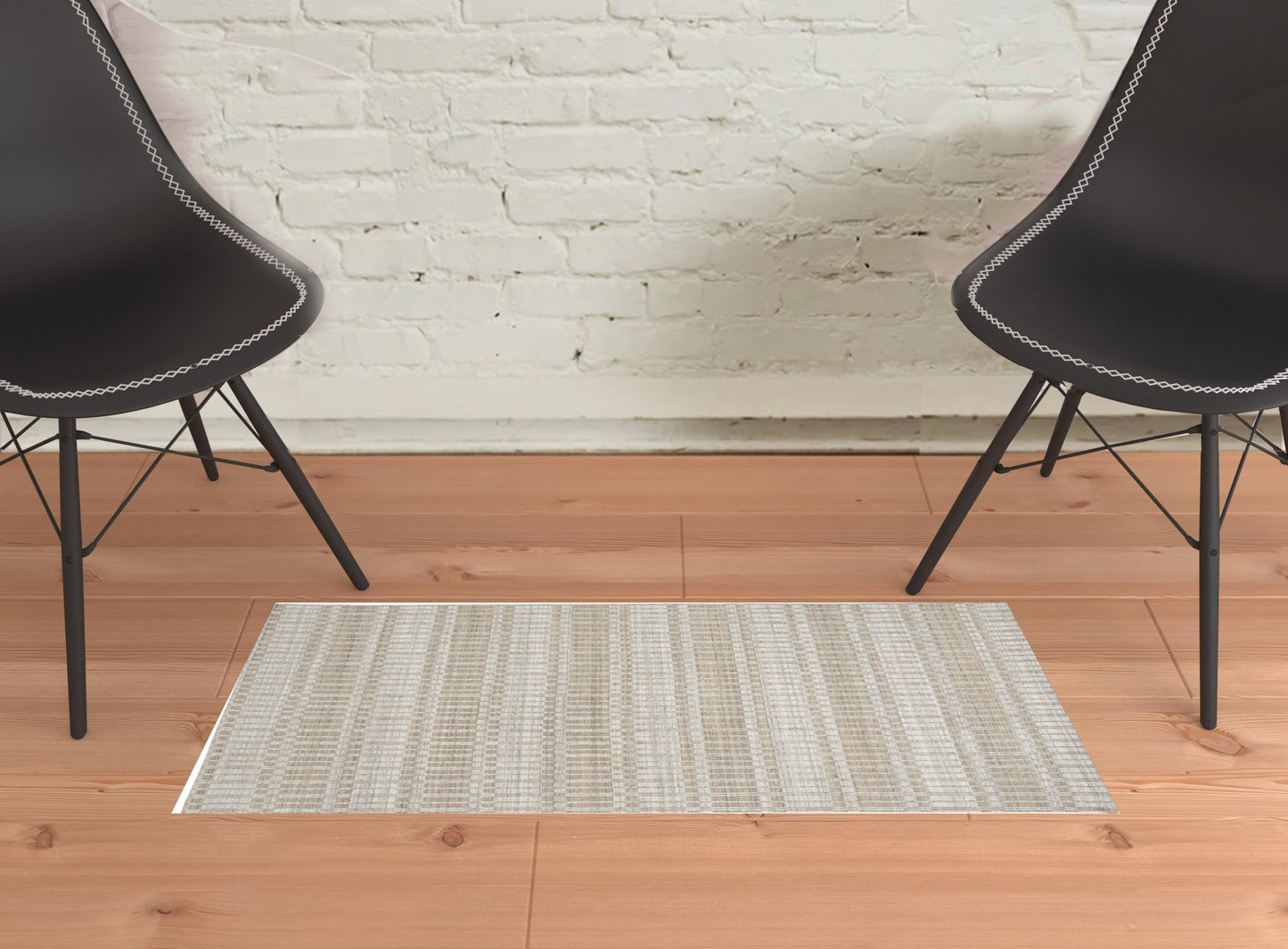 5' X 8' Ivory Taupe And Tan Striped Hand Woven Area Rug