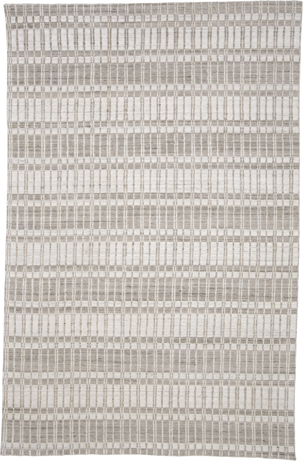 5' X 8' Ivory Taupe And Tan Striped Hand Woven Area Rug