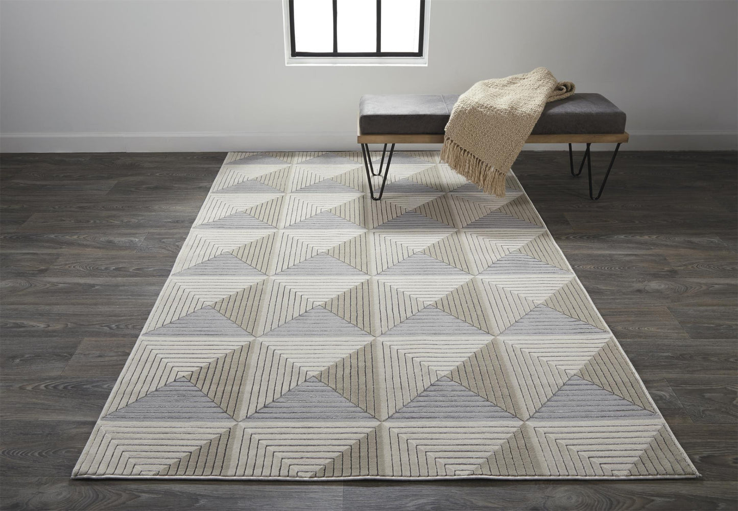 4' X 6' Beige Gray And Ivory Geometric Area Rug