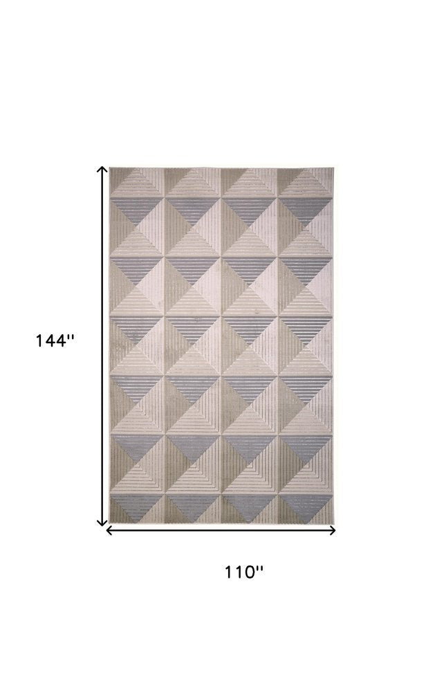 10' X 13' Beige Gray And Ivory Geometric Stain Resistant Area Rug