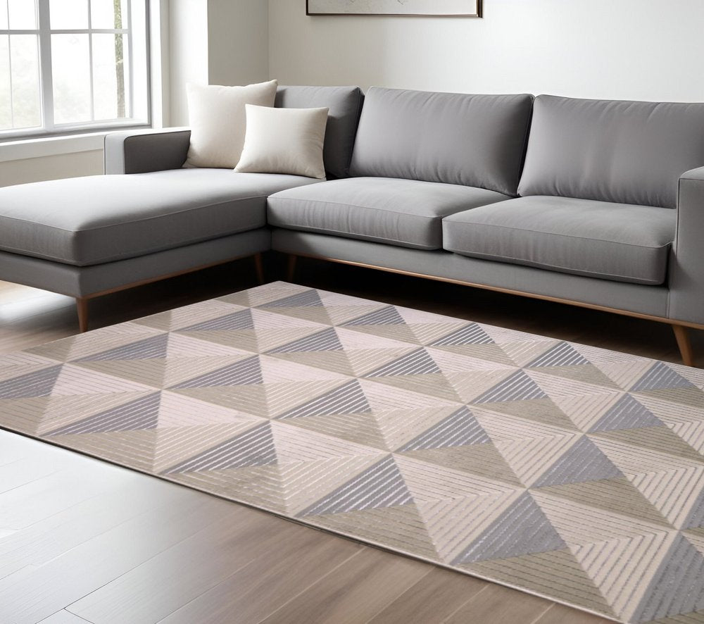 9' X 12' Beige Gray And Ivory Geometric Area Rug
