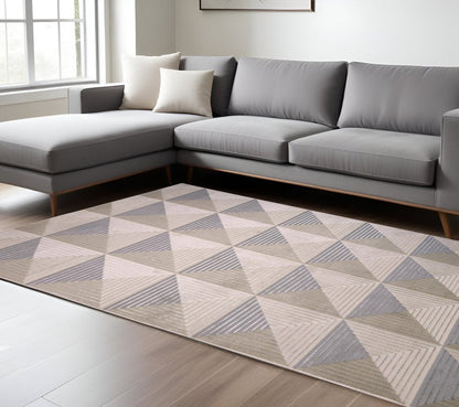9' X 12' Beige Gray And Ivory Geometric Area Rug