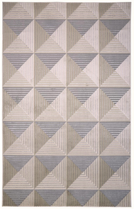 5' X 8' Beige Gray And Ivory Geometric Stain Resistant Area Rug