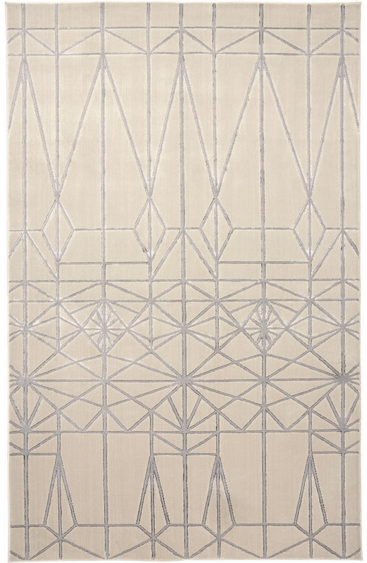 4' X 6' White Silver And Gray Geometric Area Rug